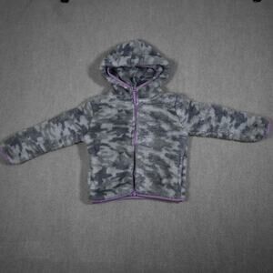 Outdoor Kids Toddler 2T Gray Fleece Jacket Hoodie Zip Up Purple Trim